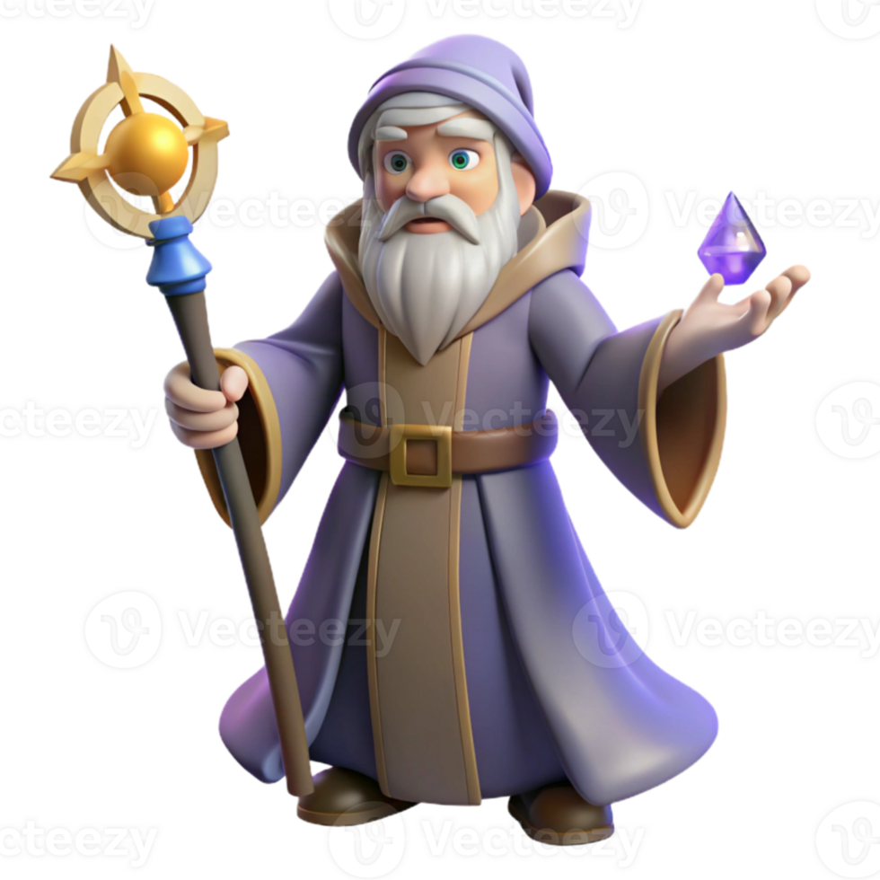 dramatic classic Wise Wizard 3D Render authentic png