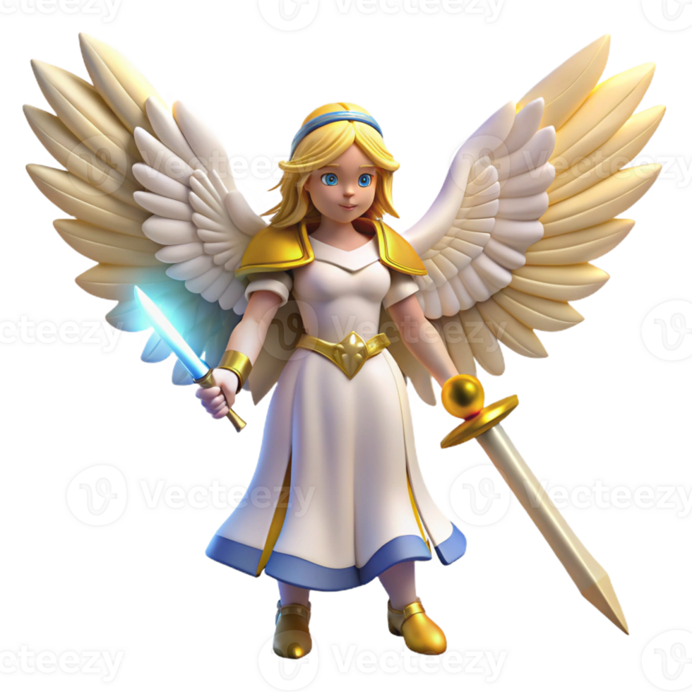 extraordinary contemporary Angelic Warrior 3D Render high quality png