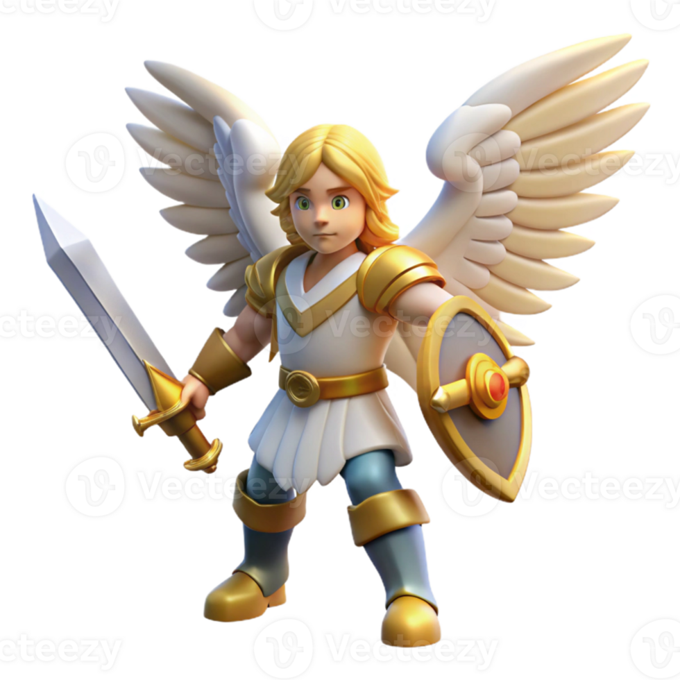 dramatic artistic Angelic Warrior 3D Render detailed png