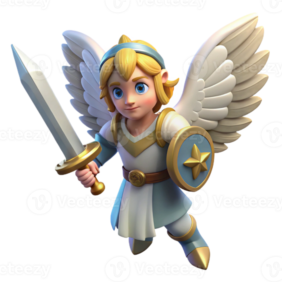 impressive minimalist Angelic Warrior 3D Render high quality png