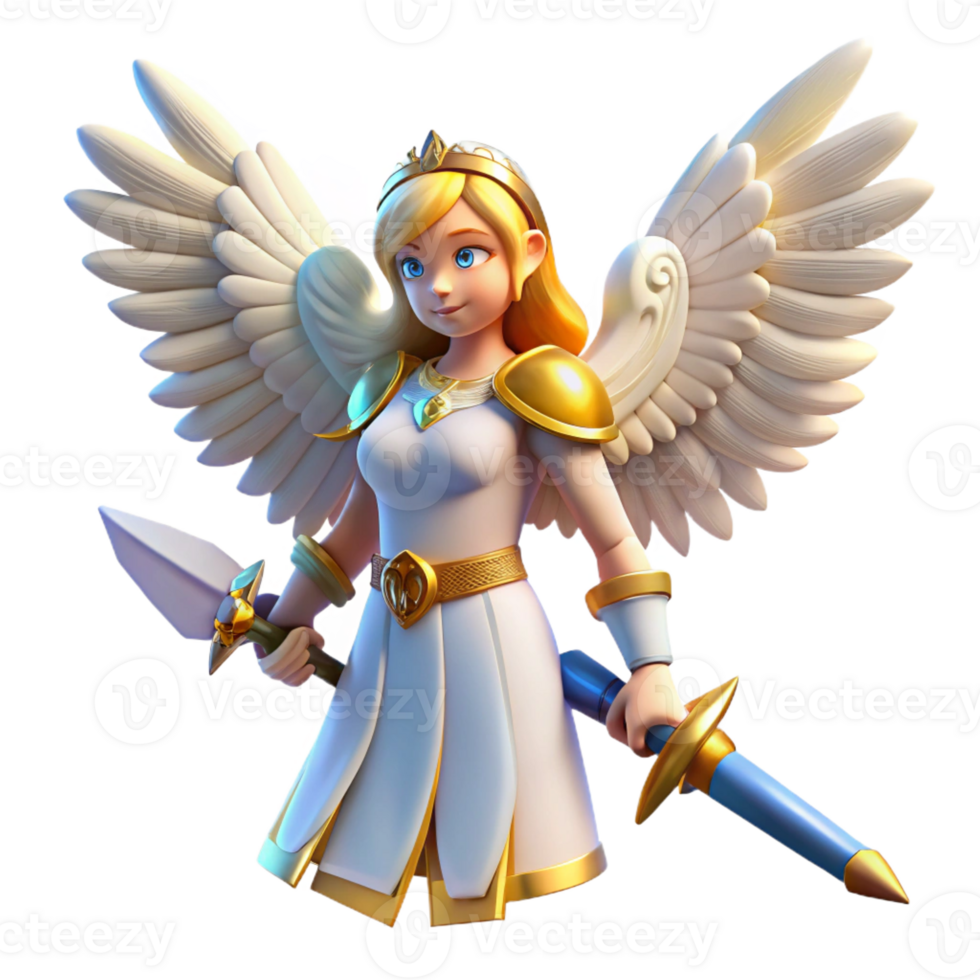 impressive traditional Angelic Warrior 3D Render high quality png