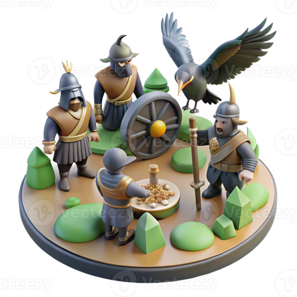 dramatic abstract 3D Illustration Warriors and Bird high quality png