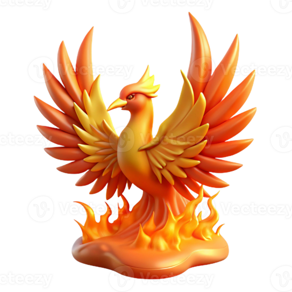 stunning traditional 3D Render of a Mythical Phoenix Bird in Flames high quality png