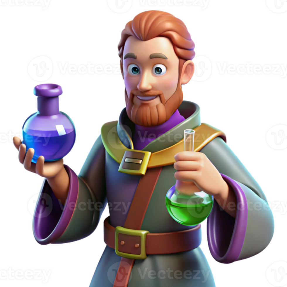 wonderful modern 3D Cartoon Alchemist with Potions genuine png