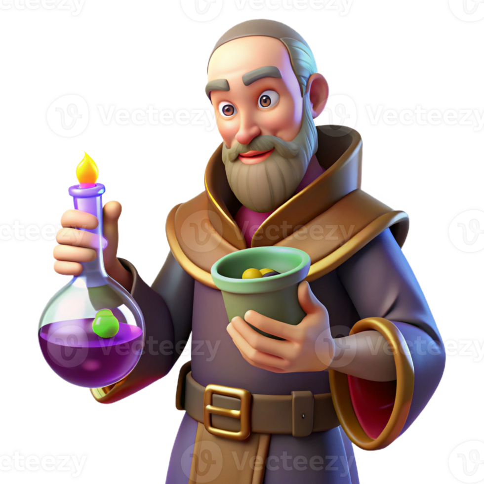 impressive classic 3D Cartoon Alchemist with Potion professional png