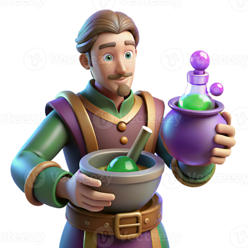 beautiful classic 3D Alchemist Cartoon Illustration original png