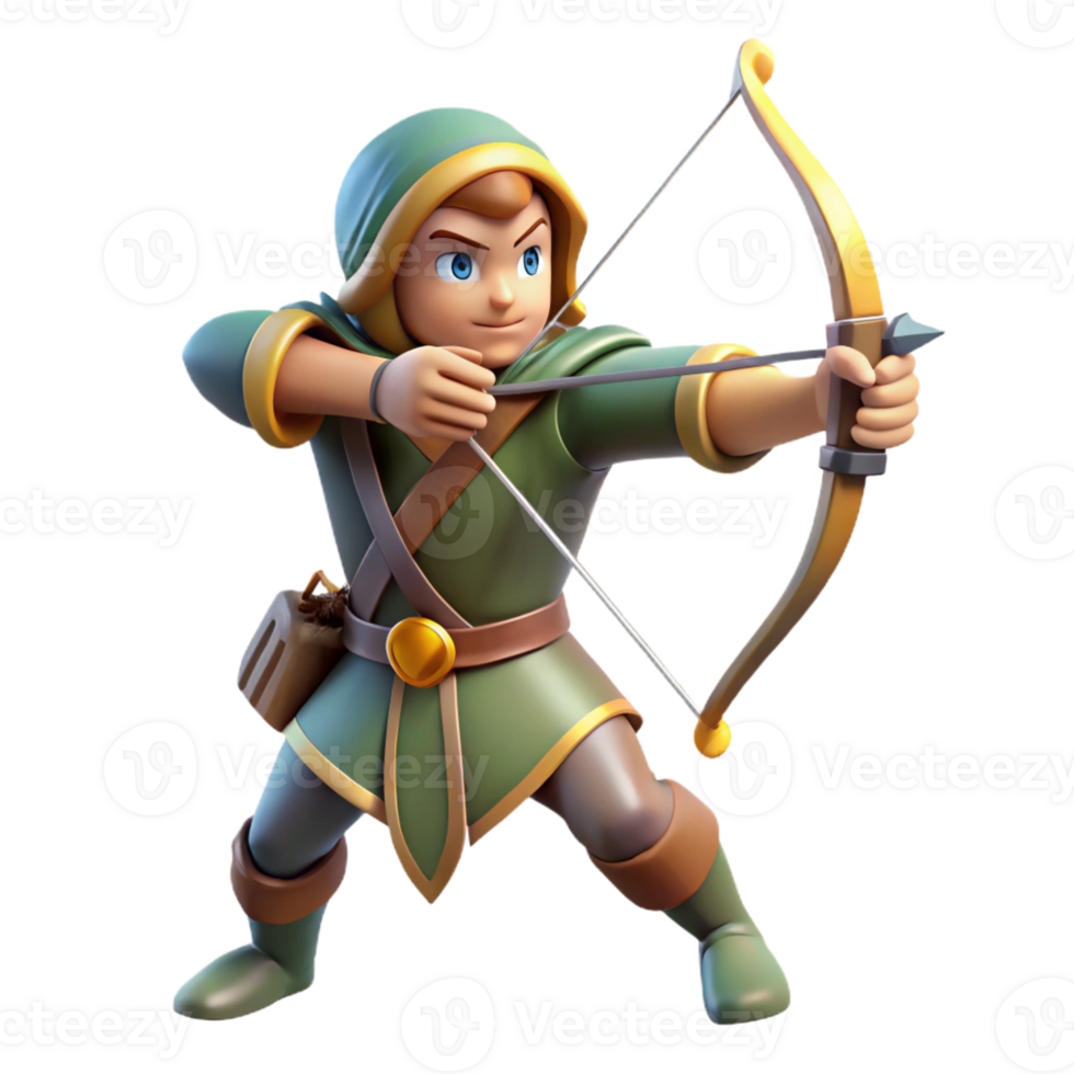 dramatic contemporary 3D Render Archer Cartoon Illustration high resolution png