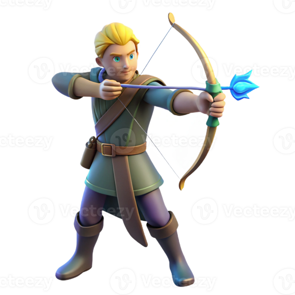 vibrant rustic 3D Archer Illustration Fantasy Game Character original png