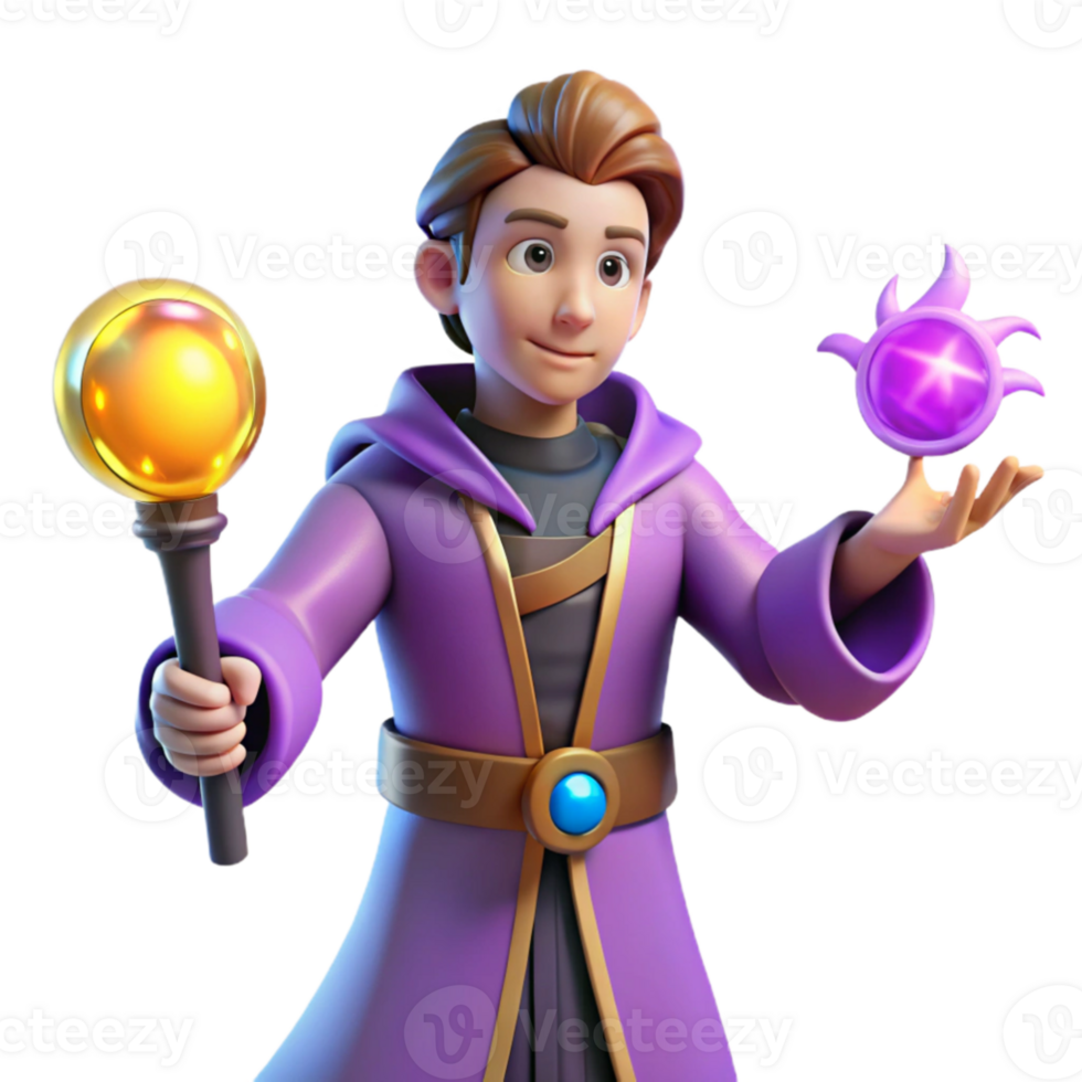elegant modern Young Wizard 3D Render genuine png