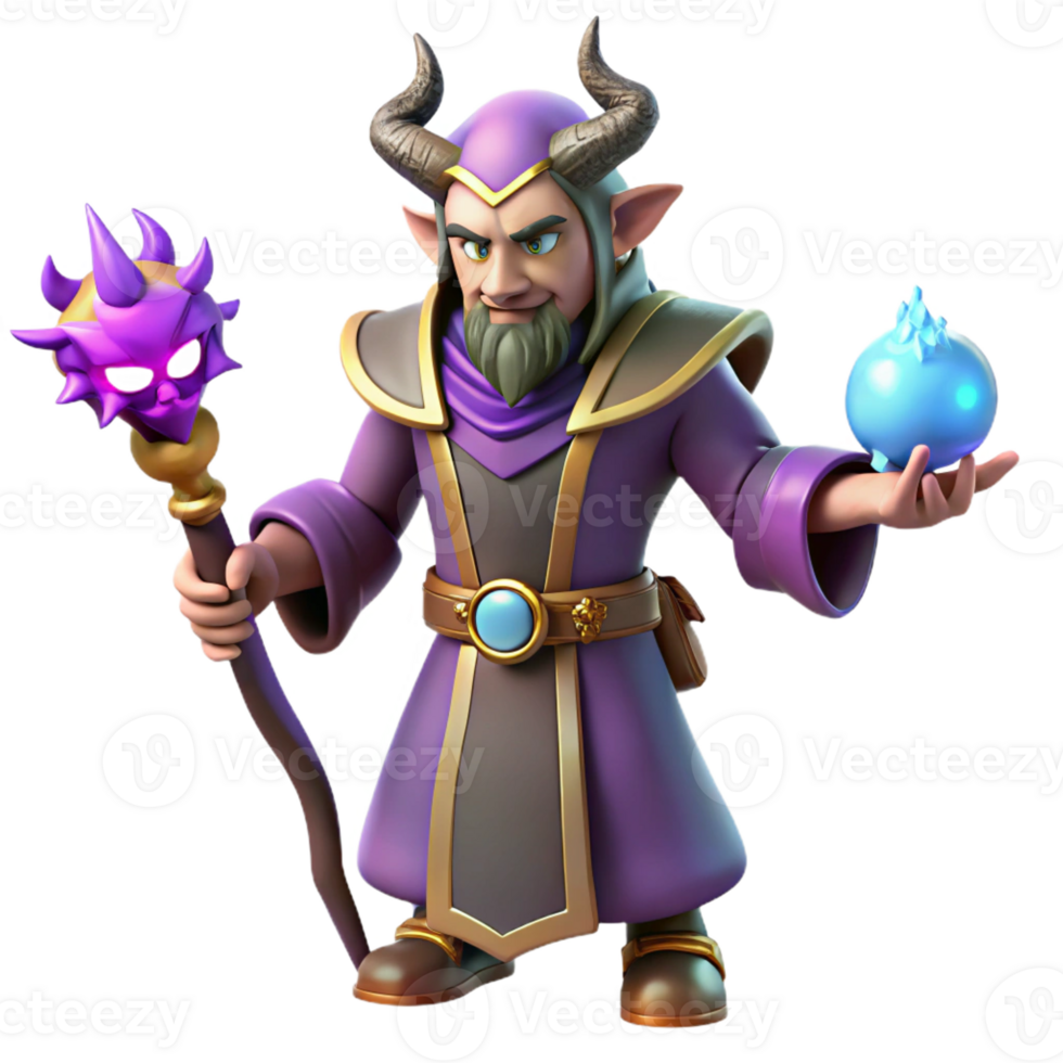 stunning contemporary 3D Render Wizard with Staff and Orb authentic png