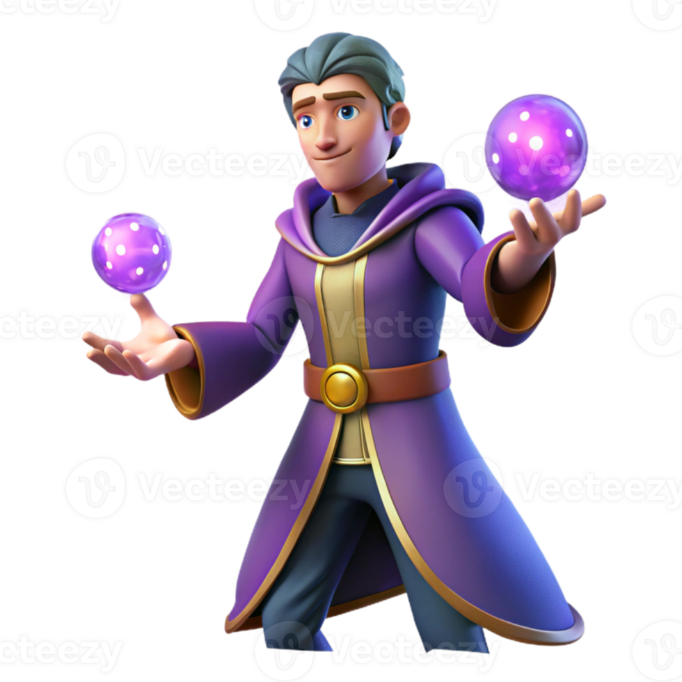 stunning modern 3D Render Wizard Character with Magic Spheres authentic png