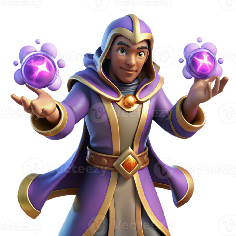 extraordinary traditional Young Wizard 3D Render high quality png