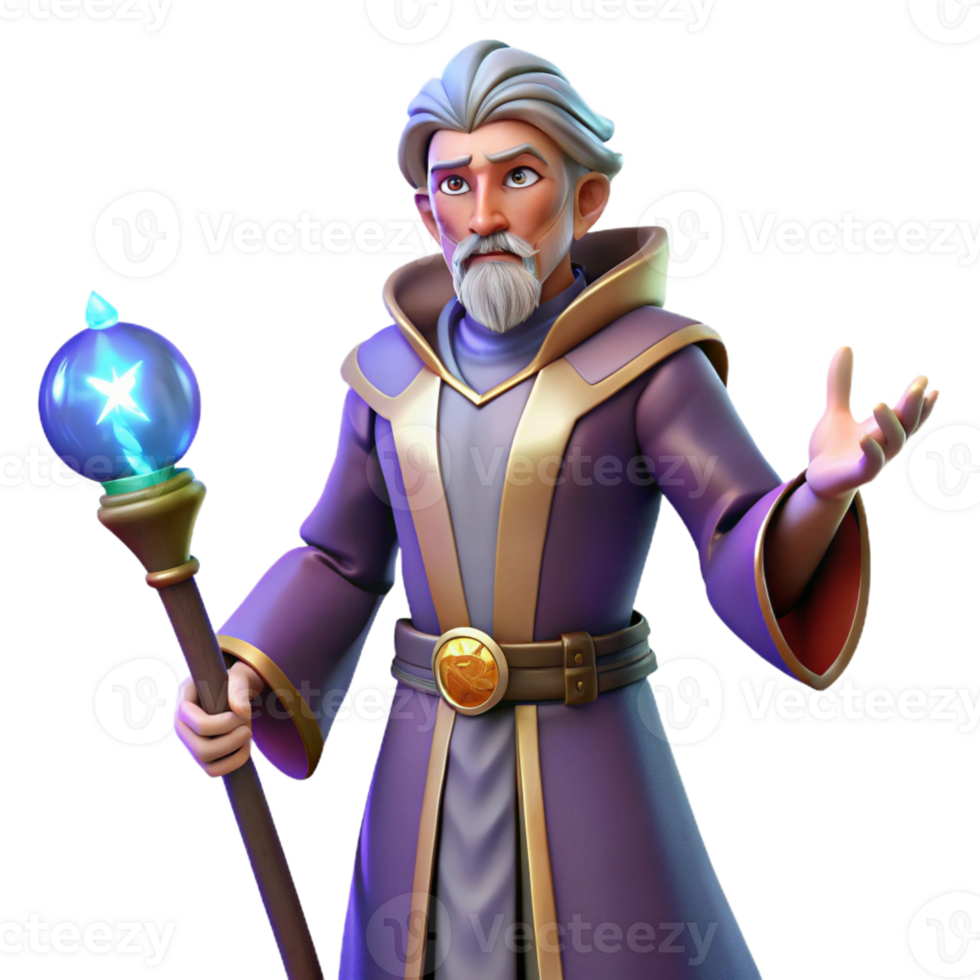vibrant classic Wise Wizard 3D Render original png