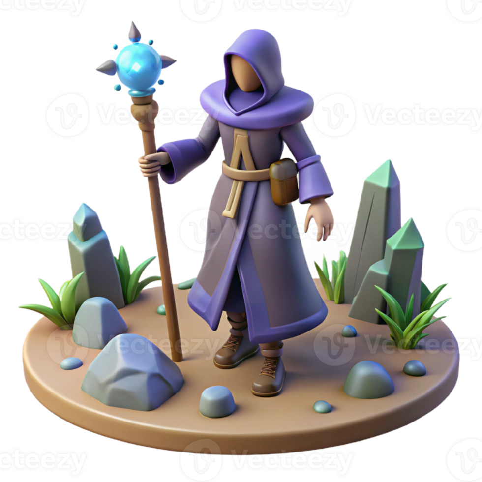 impressive vintage 3D Render Wizard Fantasy Character Illustration 4K png