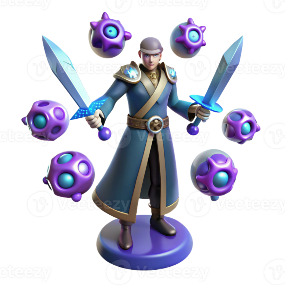 elegant contemporary Fantasy 3D Render Wizard Swordsman genuine png