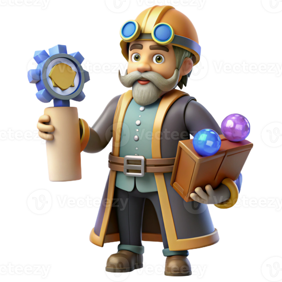 wonderful rustic 3D Cartoon Inventor with Award high quality png