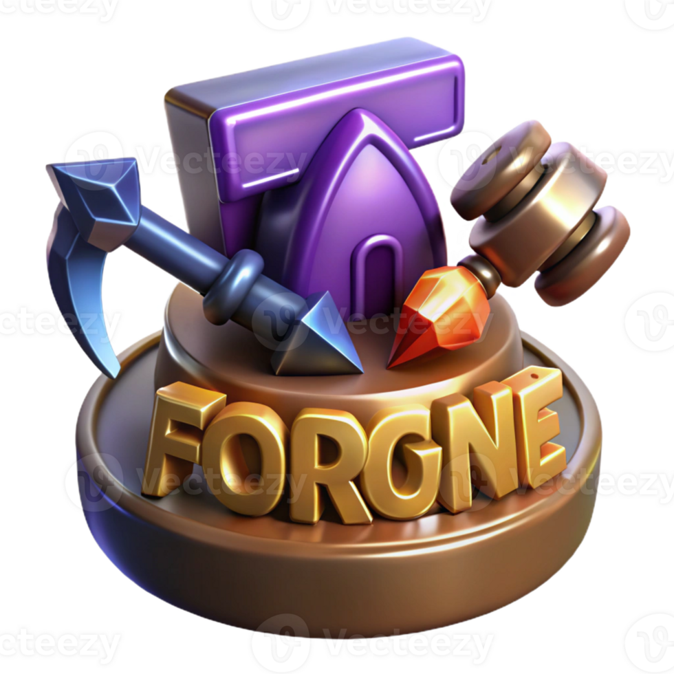 impressive contemporary Forge 3D Icon Fantasy Anvil, Hammer, Pickaxe authentic png