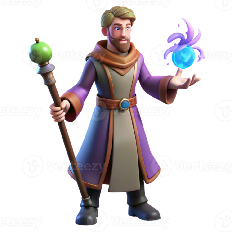 beautiful classic Fantasy Wizard 3D Render premium png