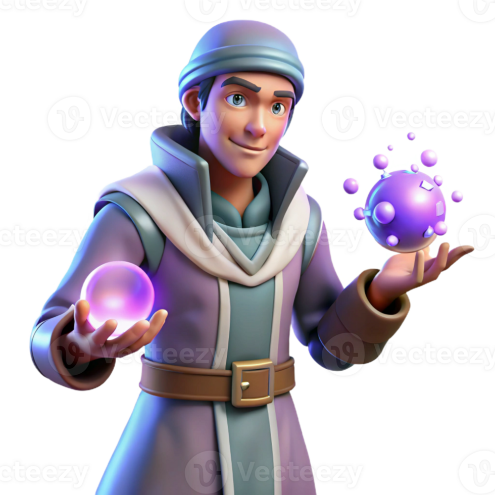 beautiful modern 3D Render Young Wizard Magic authentic png