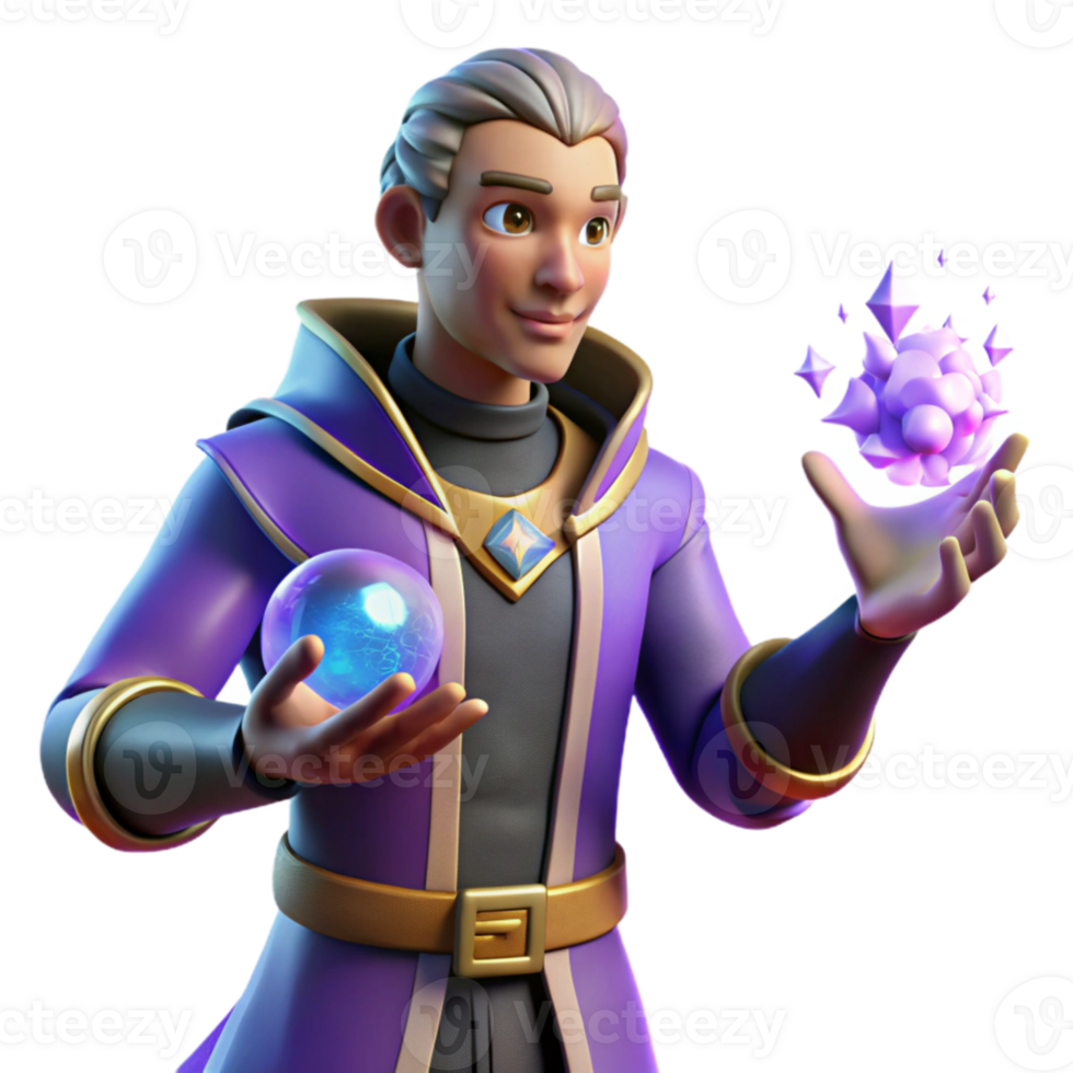 magnificent traditional Fantasy Wizard 3D Render premium png