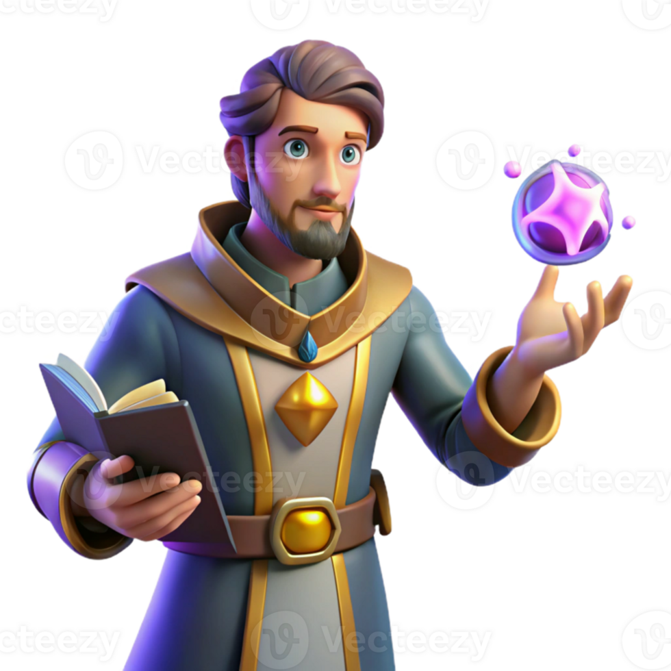 wonderful traditional 3D Render Wizard Illustration, Magical Book professional png