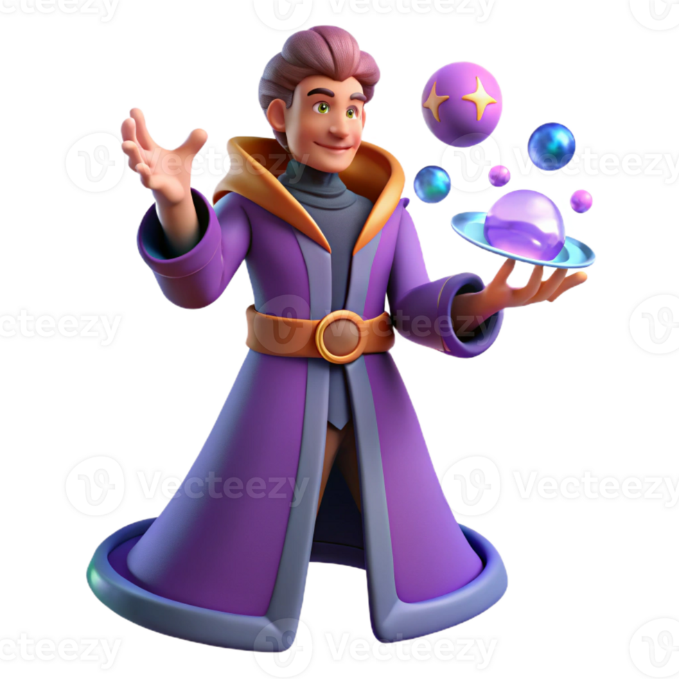 dramatic contemporary 3D Render Wizard with Magic Spheres professional png