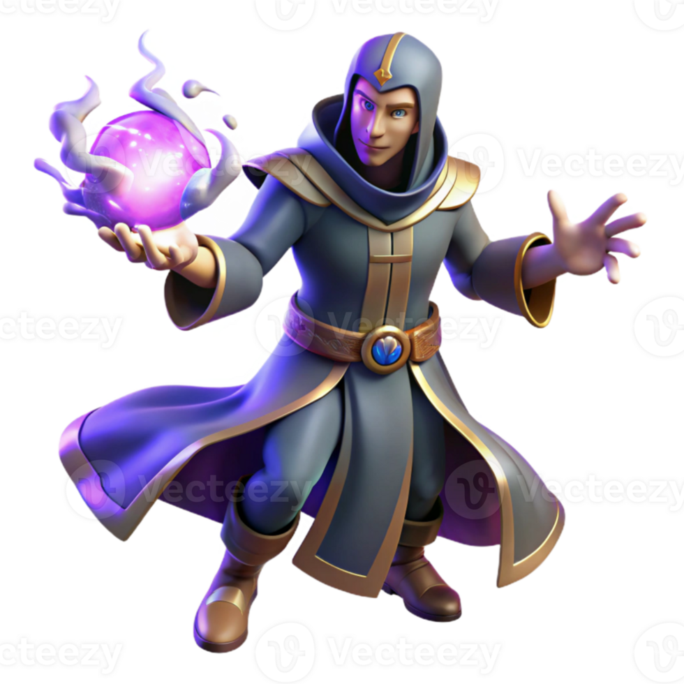 vibrant rustic 3D Render Wizard with Magic Orb genuine png