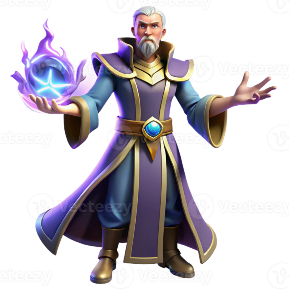magnificent classic Wise Wizard 3D Render high resolution png