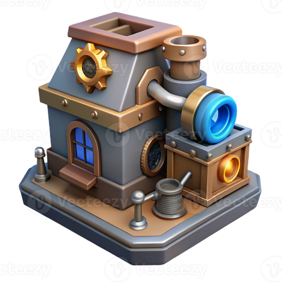 elegant contemporary Steampunk Factory 3D Render high resolution png