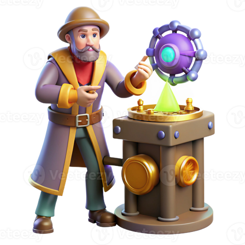 stunning abstract 3D Cartoon Alchemist and Magical Device exclusive png