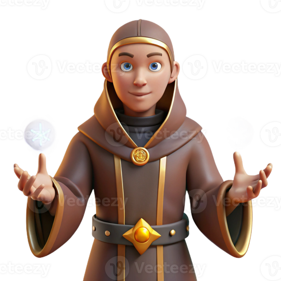 impressive rustic Young Wizard 3D Render high quality png