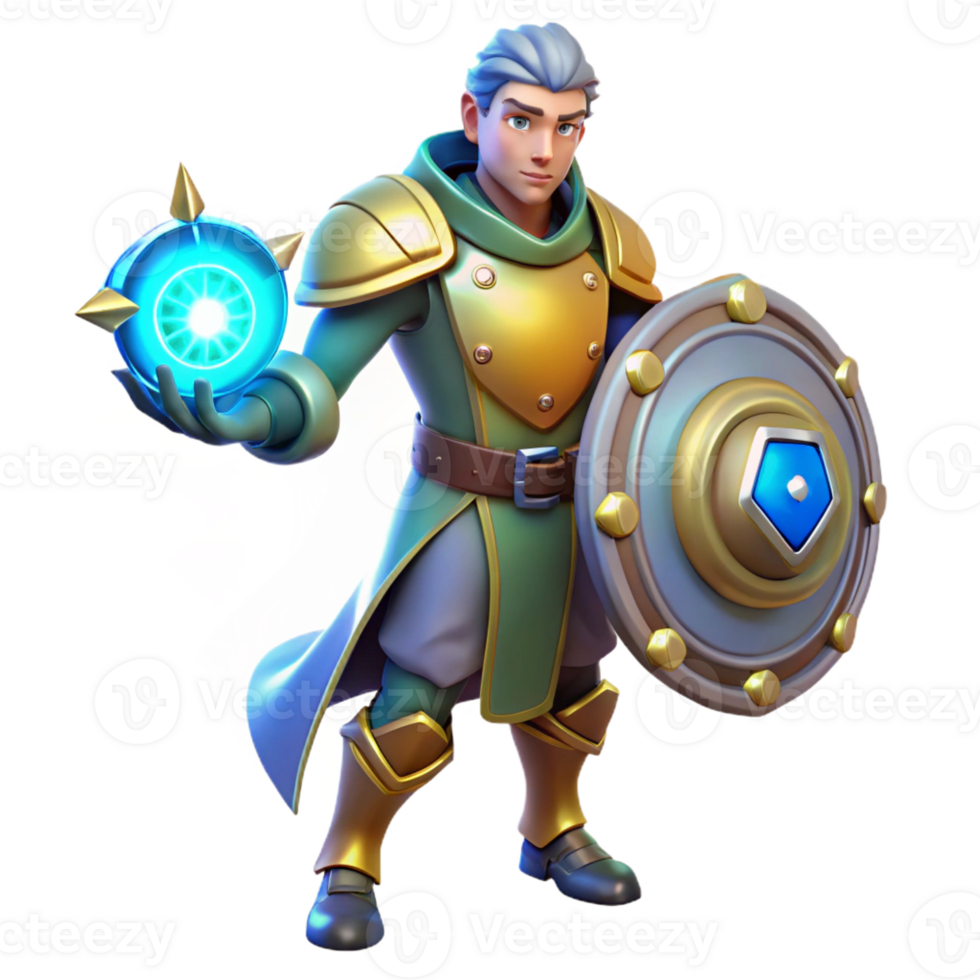 dramatic rustic 3D Render Fantasy Knight with Orb and Shield exclusive png