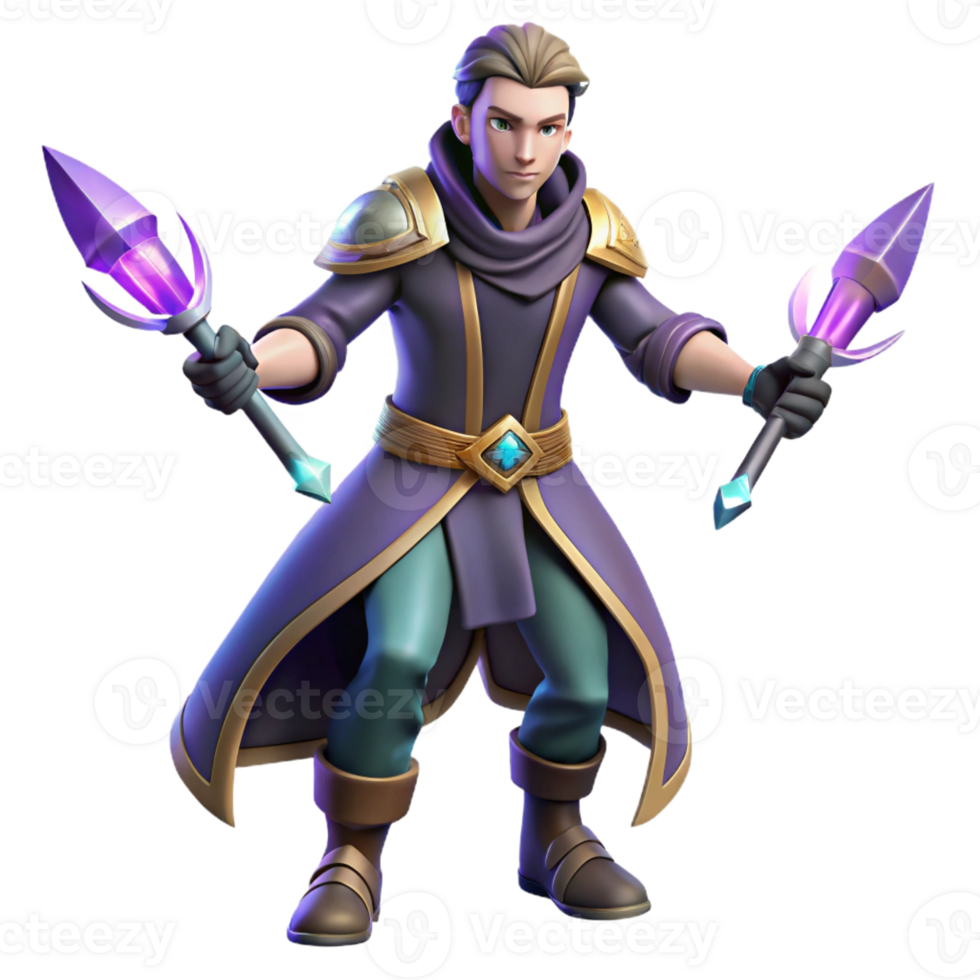 beautiful traditional 3D Render Young Wizard with Staffs 4K png