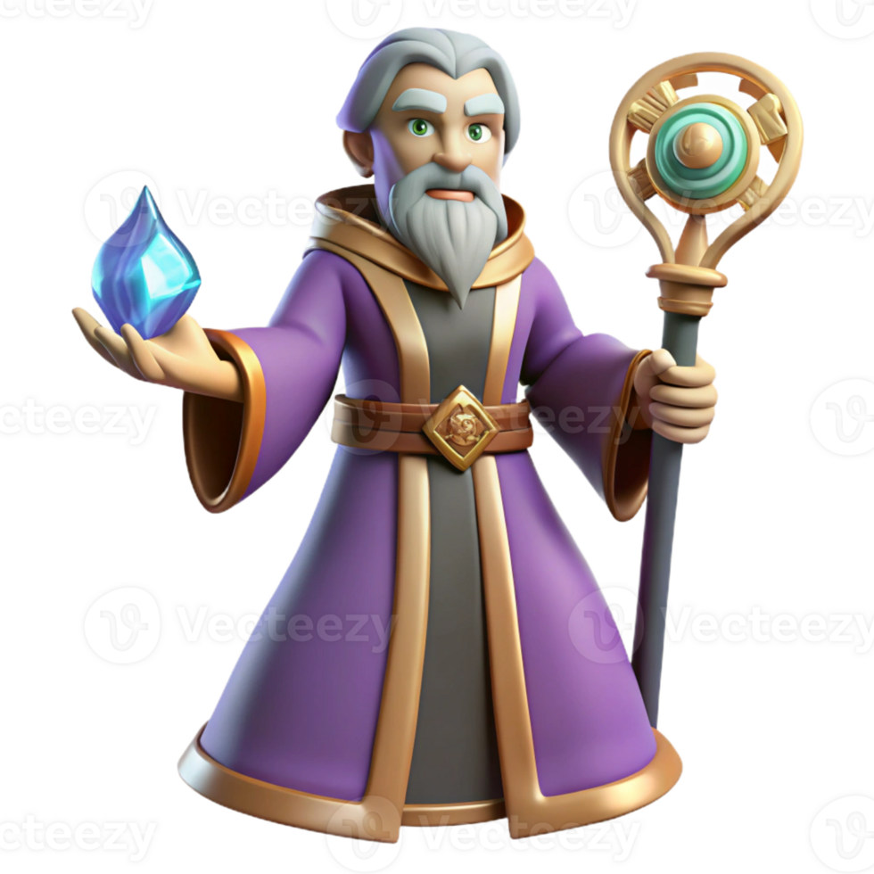 magnificent rustic Wise Wizard 3D Render premium png