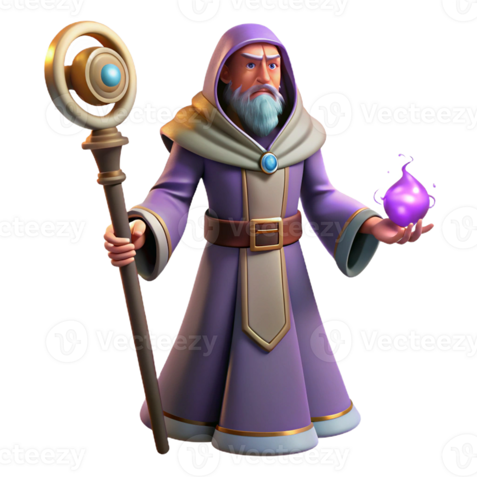stunning creative 3D Render Wizard Staff Magic Purple Robe original png