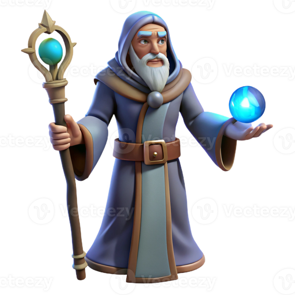 impressive traditional Wizard 3D Render Fantasy Character premium png