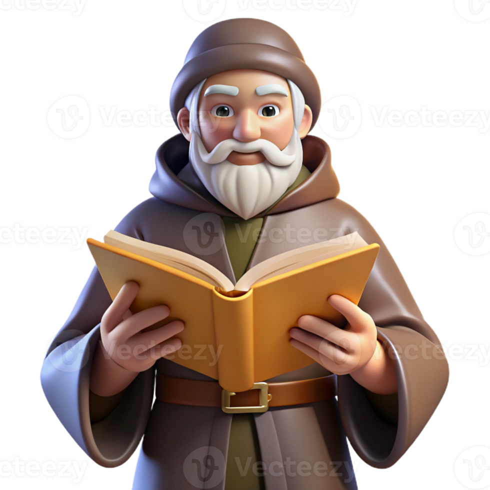 vibrant artistic Wise Monk 3D Render Illustration detailed png