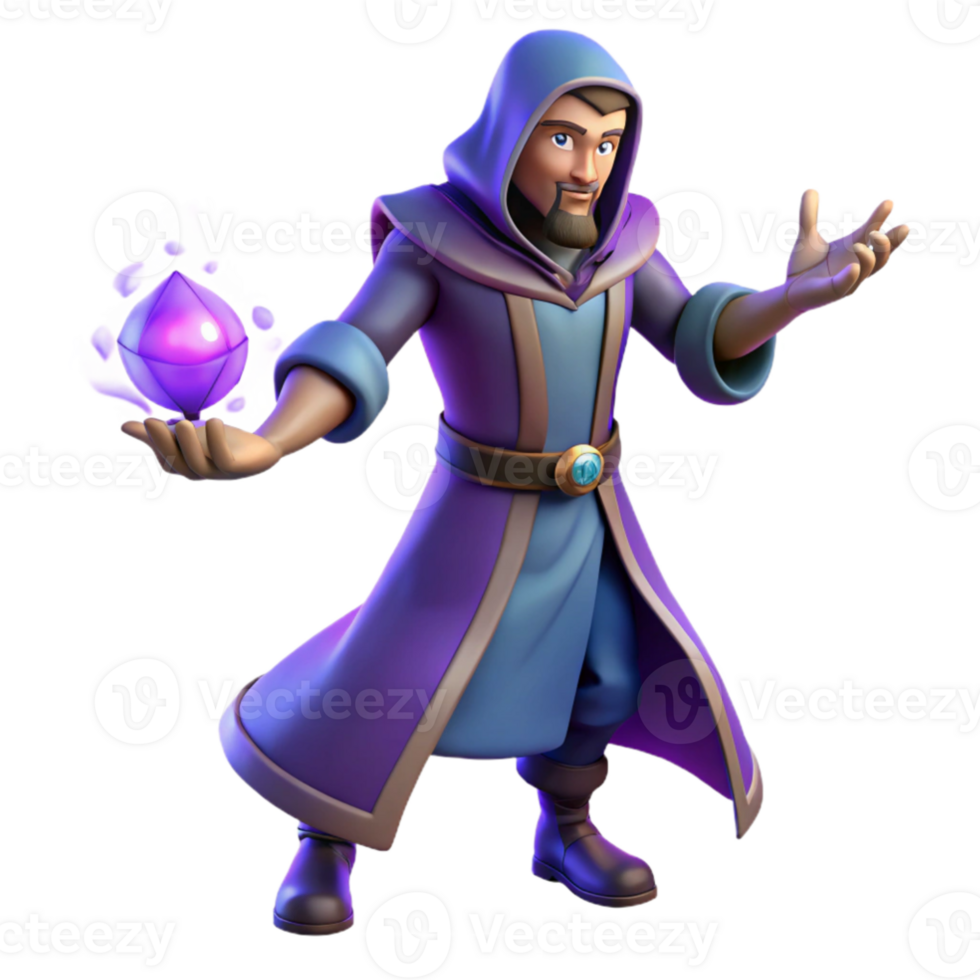 vibrant abstract 3D Wizard with Glowing Gem Illustration high resolution png
