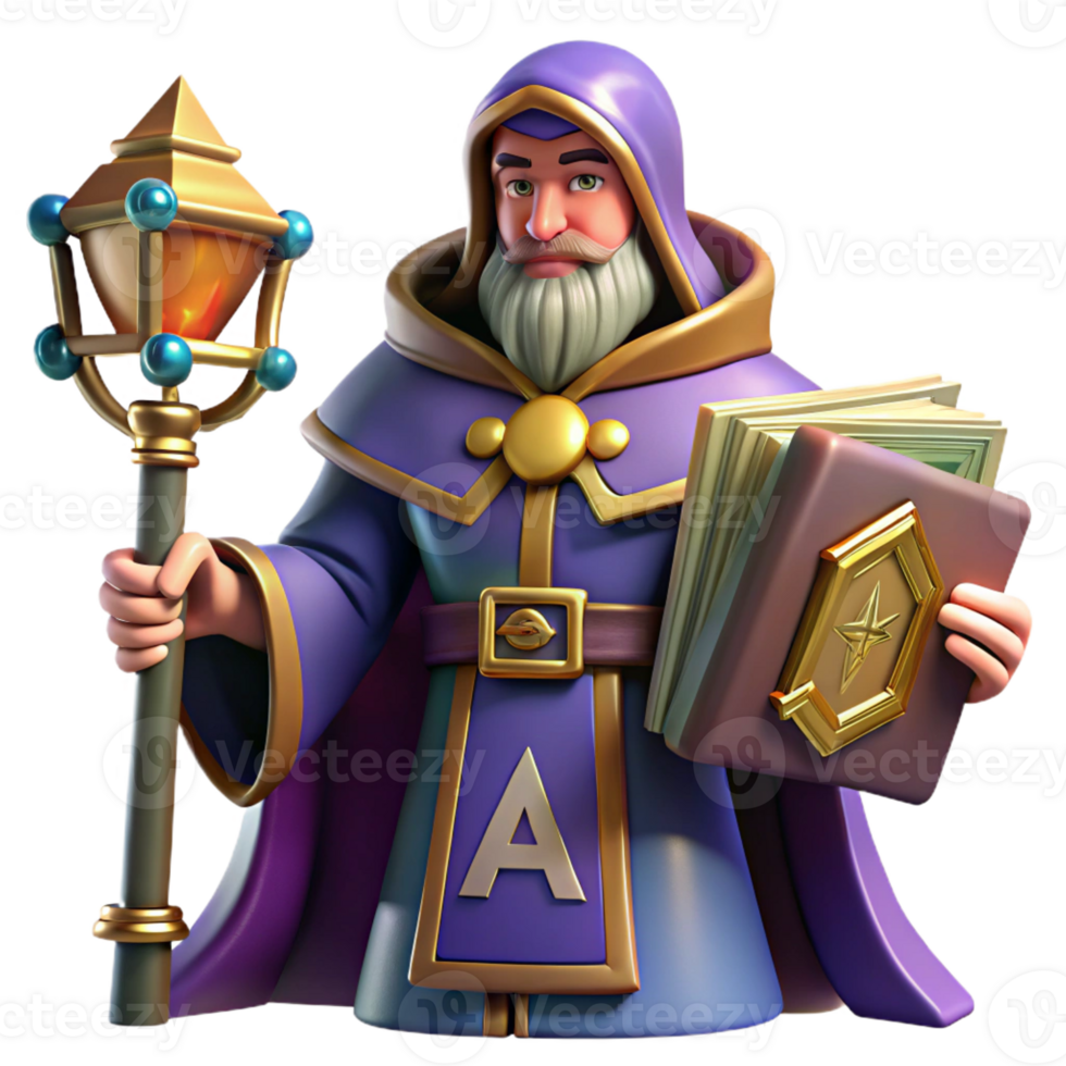 impressive rustic Wise Wizard 3D Render genuine png