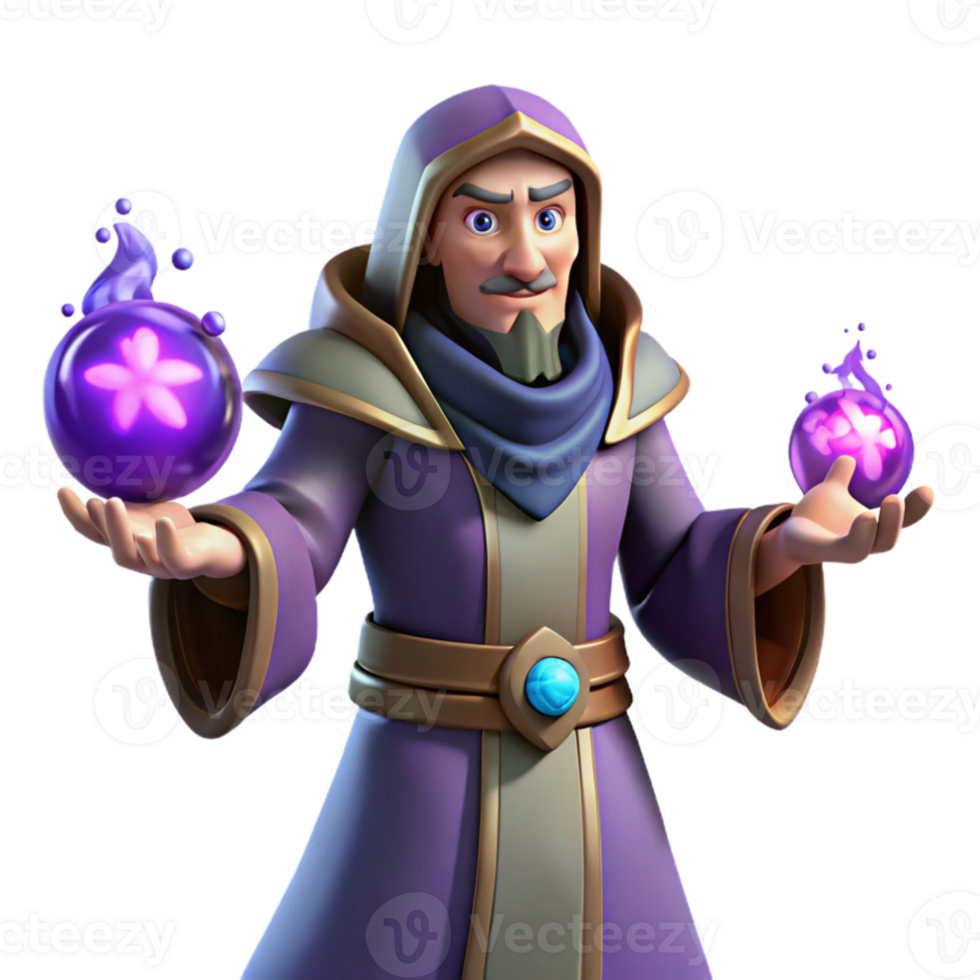 magnificent modern Wizard 3D Render Purple Robe Magic Fantasy 4K png