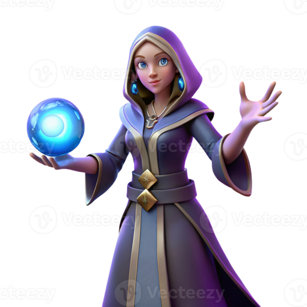 beautiful creative Fantasy 3D Render of Female Mage premium png