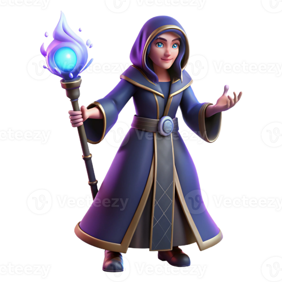 wonderful minimalist Young Wizard 3D Render premium png