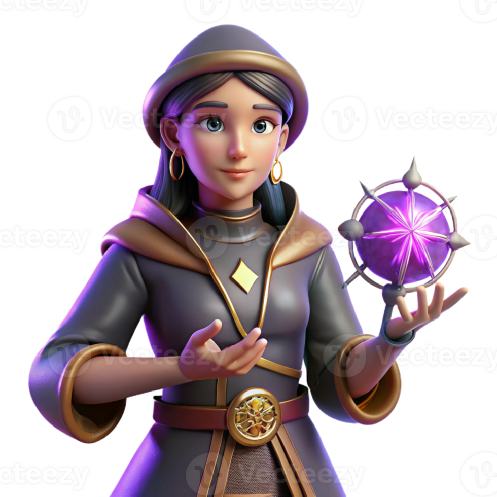 wonderful rustic 3D Render of Female Mage with Orb genuine png