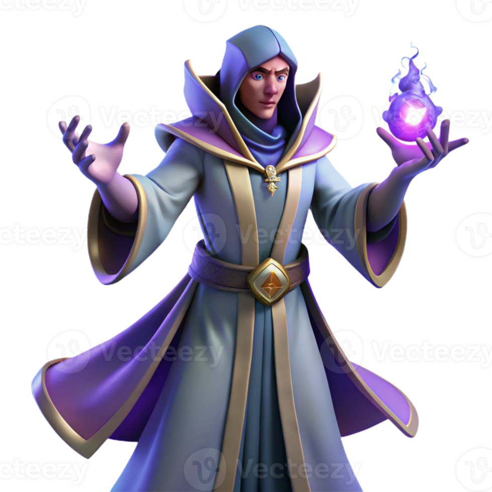 vibrant vintage 3D Render Wizard in Robe, Magic, Fantasy professional png