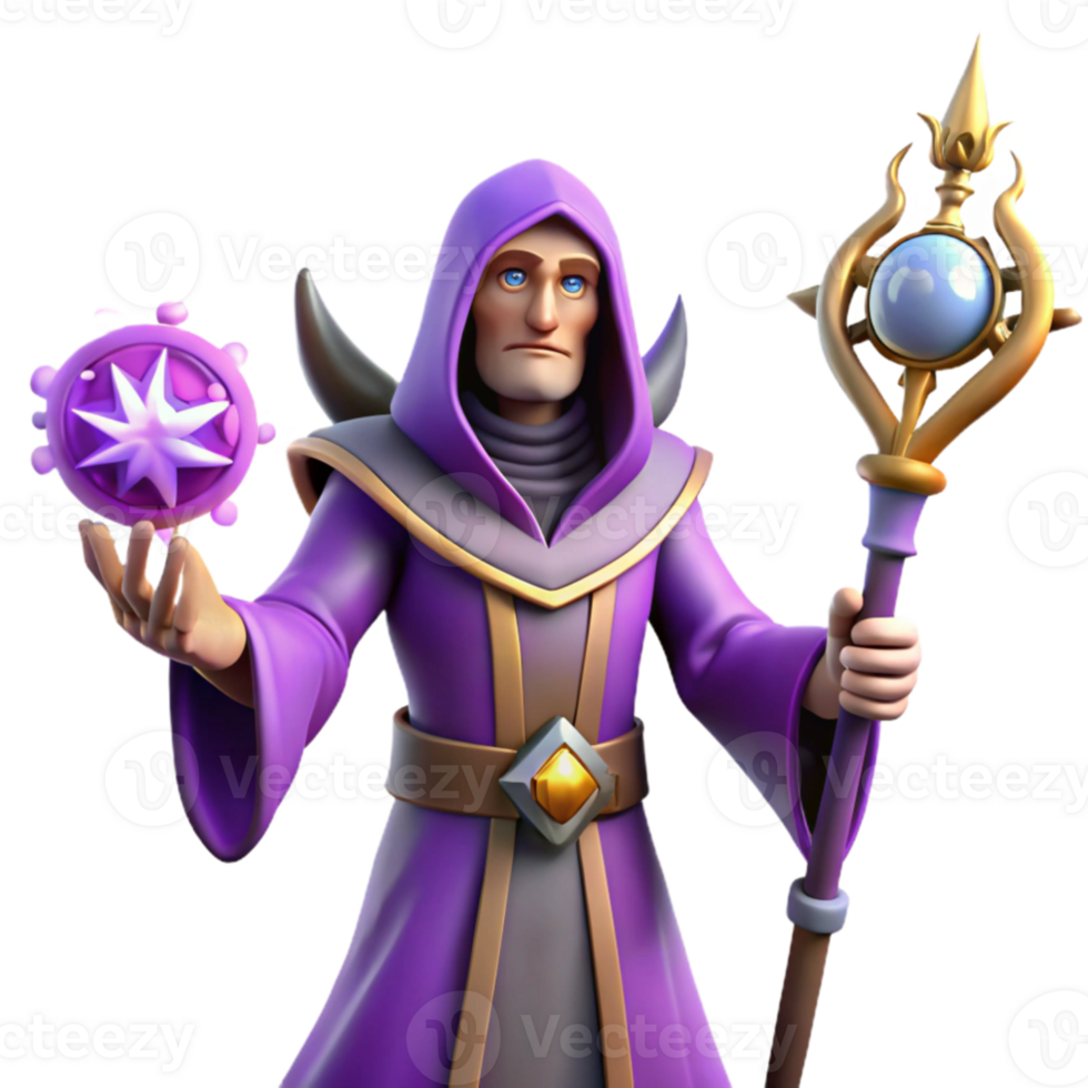 serene modern Fantasy Wizard 3D Render Purple Robe premium png