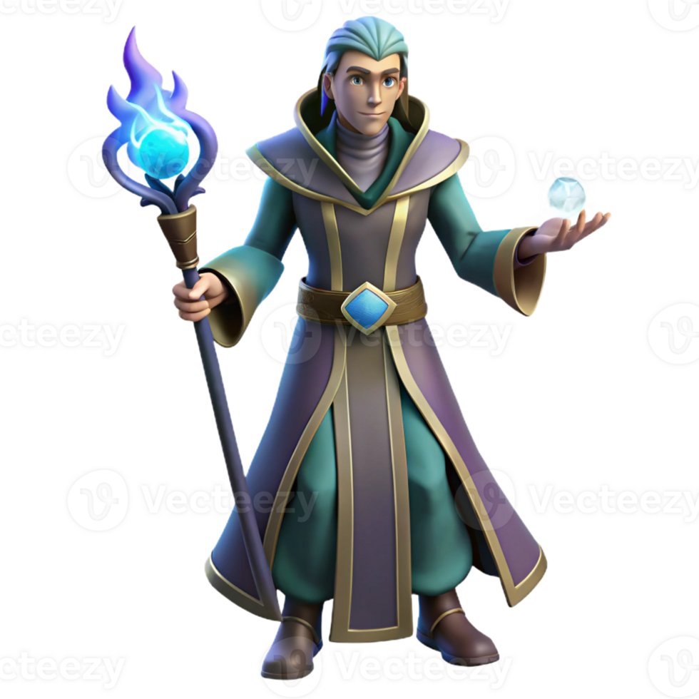 serene creative 3D Render Wizard Staff Crystal Magic high resolution png