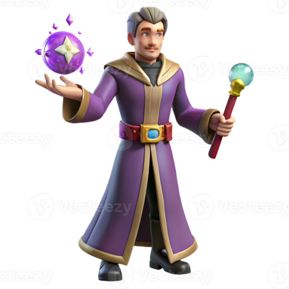magnificent minimalist 3D Render Wizard Magic Fantasy Game premium png