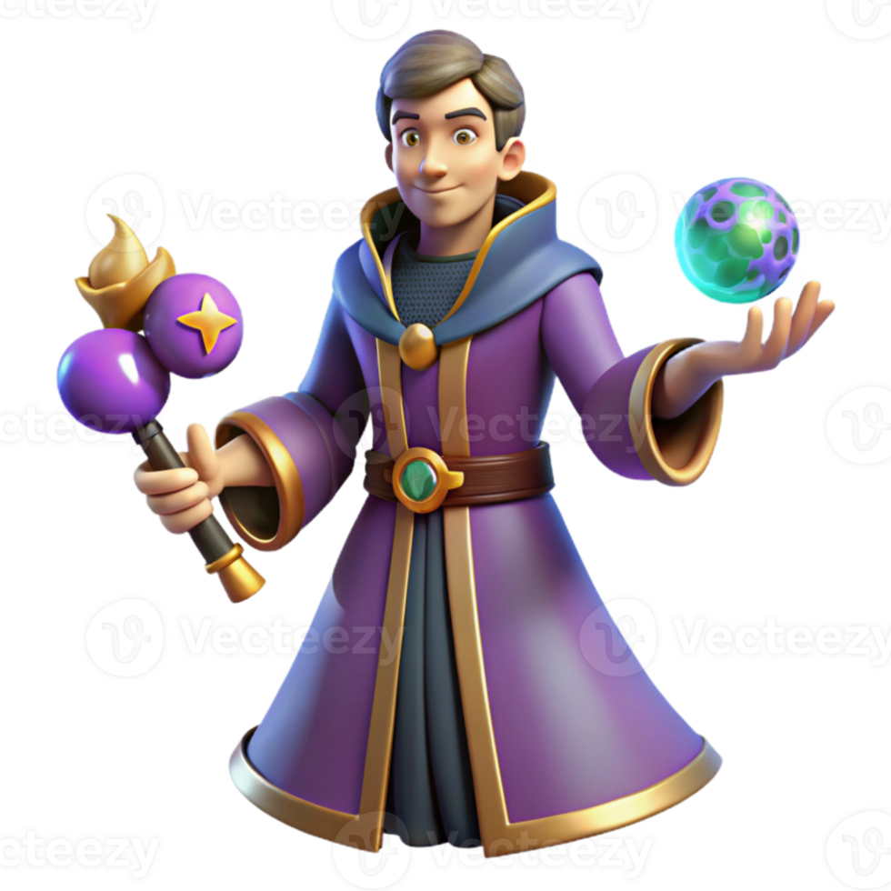 impressive abstract Young Wizard 3D Render genuine png