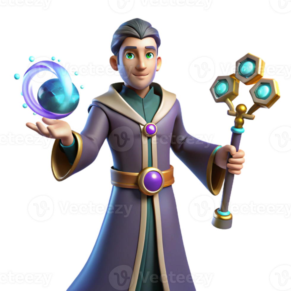 extraordinary creative 3D Render Wizard Cartoon Magic premium png