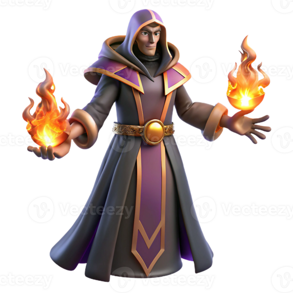 magnificent rustic 3D Wizard with Fire Illustration authentic png